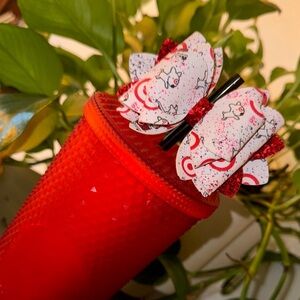 🎯 Red and White target logo straw topper  Bow